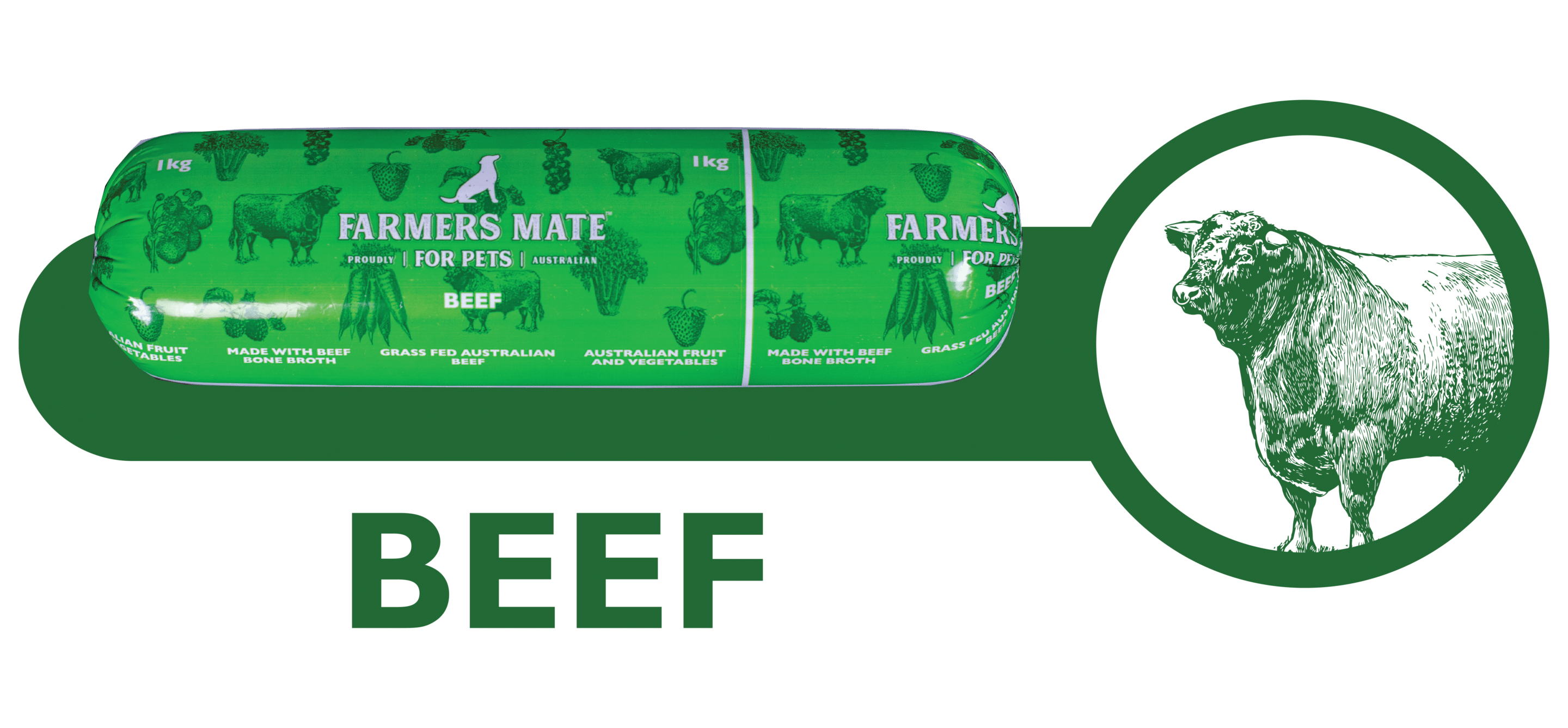 Ideal for growing and active dogs, 100% grass fed Australian beef, Special bone broth recipe, Fresh Australian fruits and vegetables, No artificial colours or preservatives